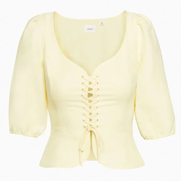 Aritzia Wilfred Santal Linen Bustier Blouse in Tapioca Yellow - Picture 3 of 5